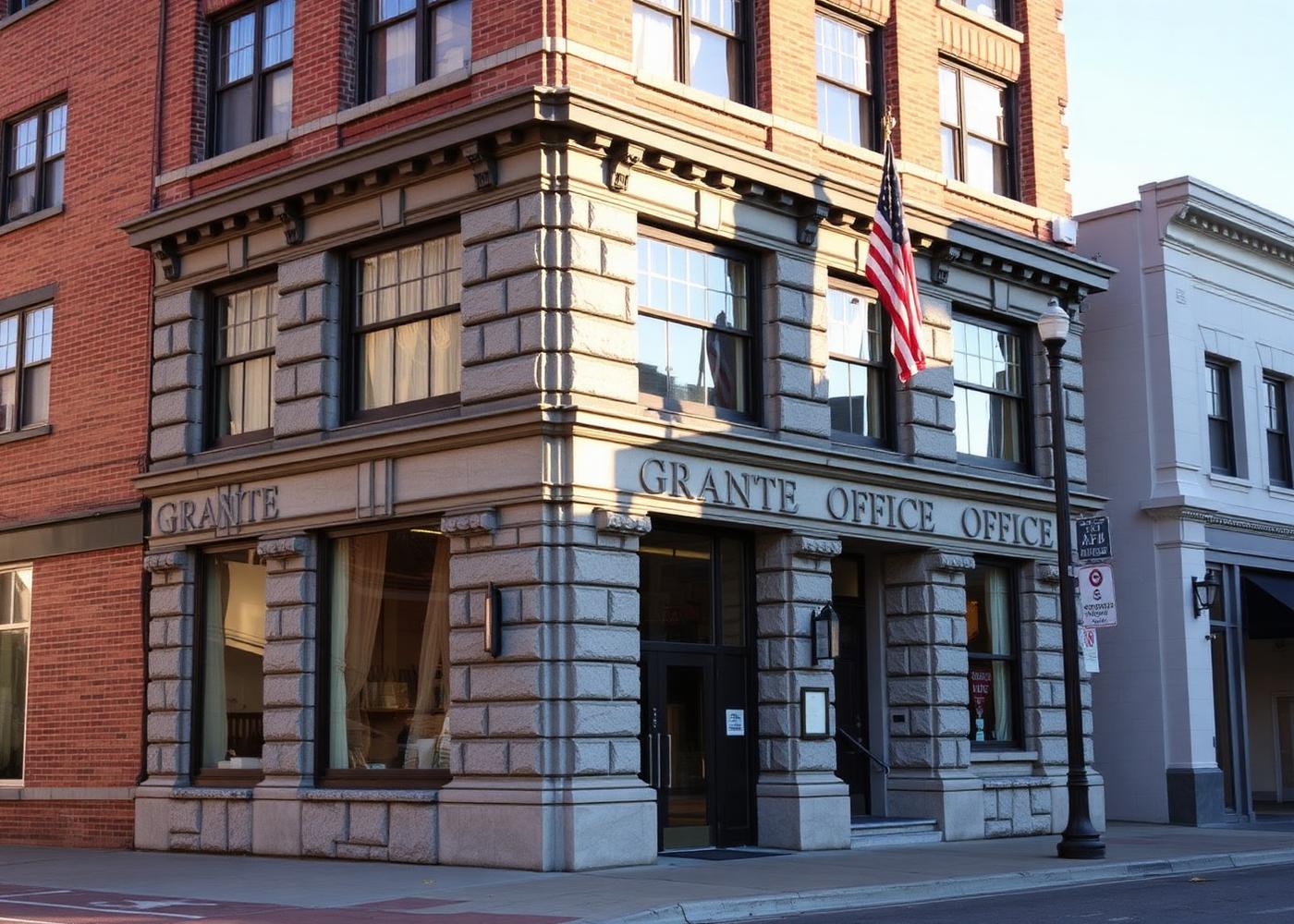 A historic granite office building in downtown Saint Cloud, Minnesota